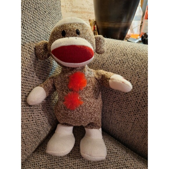 Gemmy-Monkey Town-Brown,White & Red Sock Monkey Plush-Sings “Dynamite” and Dance - Picture 1 of 7